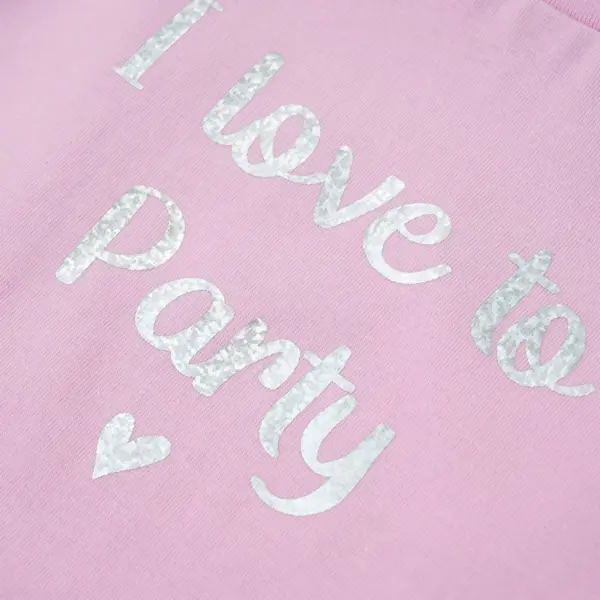 Laste T-särk volangidega, lilla sädeleva mustriga, suurus 104 – 5