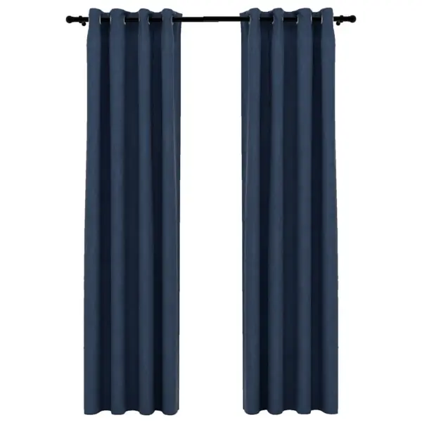 Linase välimusega pimendavad kardinad 8 aasa, sinine, 140 x 225 cm, 2 tk – 2