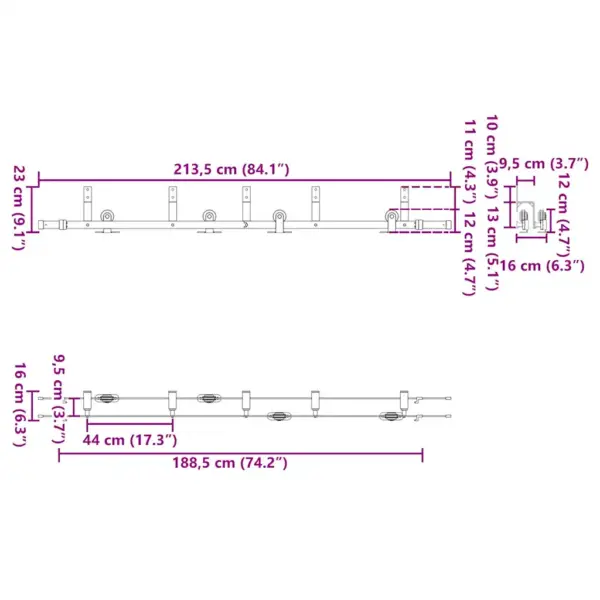 Lükandukse riistvarakomplekt kahele uksele, 213,5 cm, must pulbervärvitud teras – 13