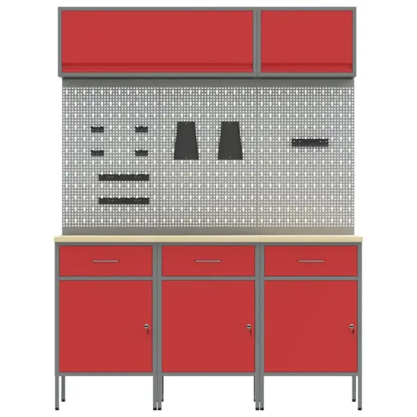 Töökappide komplekt tööriistade hoiustamiseks, lukustatav, 8-osaline, punane, pulberkattega teras ja insenerpuit, 150 x 55 x 200 cm – 8