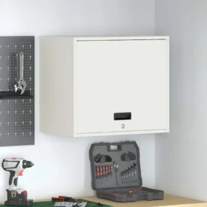 Lukustatav garaaži seinakapp, valge pulbervärvitud teras, 40 x 60 x 53 cm