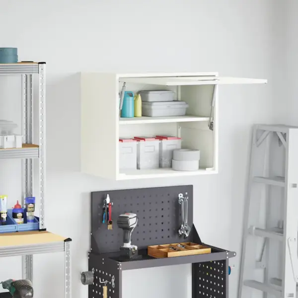 Lukustatav garaaži seinakapp, valge pulbervärvitud teras, 40 x 60 x 53 cm – 4