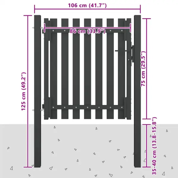 Lukustatav terasest aiavärav postidega, antratsiithall, 100 x 125 cm – 4