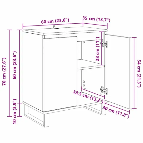Madal kapp 2 uksega, vana puidu toonis tehispuit, mustad metalljalad, 60 x 35 x 70 cm – 12