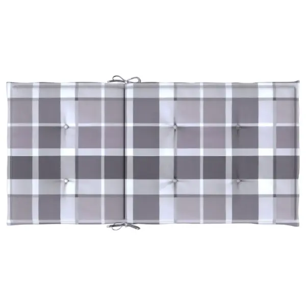 Madala seljatoega toolipadjad, hall ruuduline oxford-kangas, 4 tk, 100 x 50 x 3 cm – 7