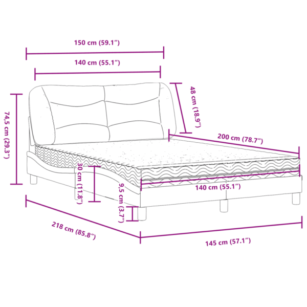 Madratsiga polsterdatud voodi Hvar peatsipadja ja lainelise raamiga, kreemjas kangas, 140 x 200 cm – 11
