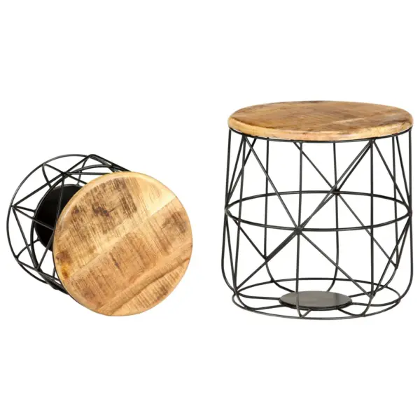 Kohvilauad 2 tk mangopuidust plaadi ja musta metallraamiga – 2