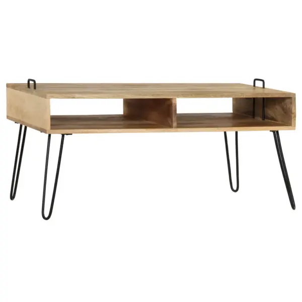 Mangopuidust kohvilaud hoiuriiuliga, terasjalgadel, 100 x 60 x 45 cm – 2