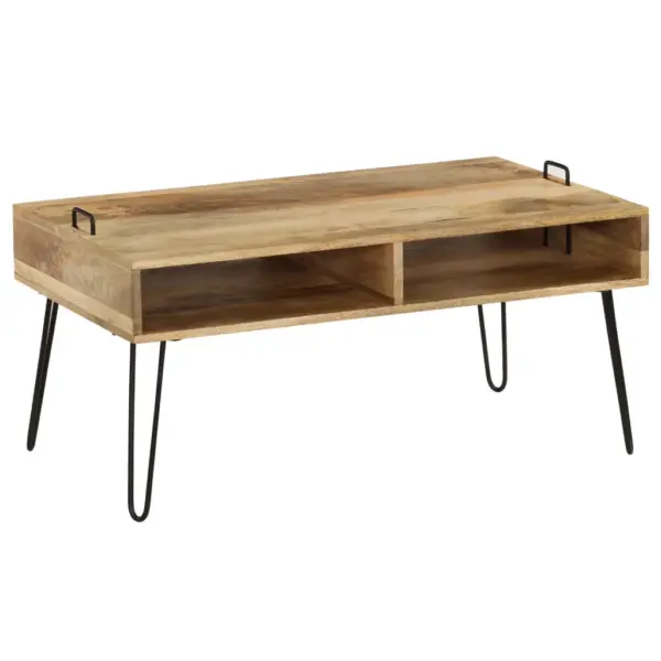 Mangopuidust kohvilaud hoiuriiuliga, terasjalgadel, 100 x 60 x 45 cm – 11
