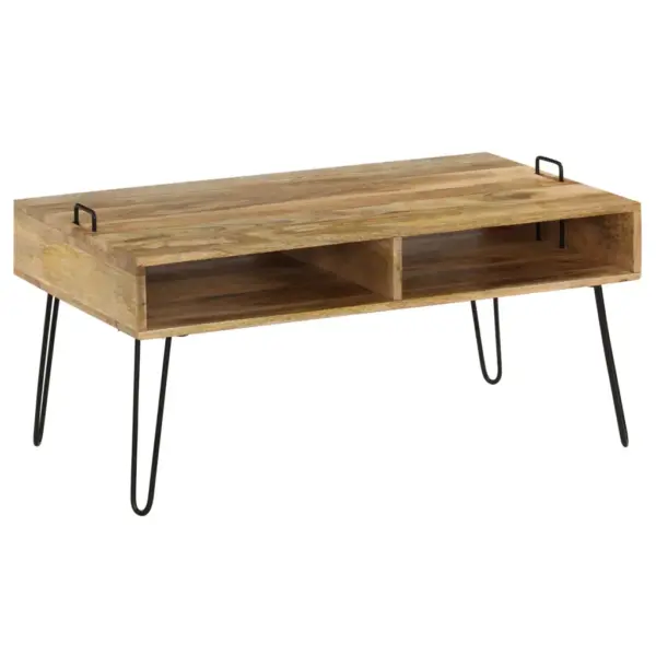 Mangopuidust kohvilaud hoiuriiuliga, terasjalgadel, 100 x 60 x 45 cm – 12