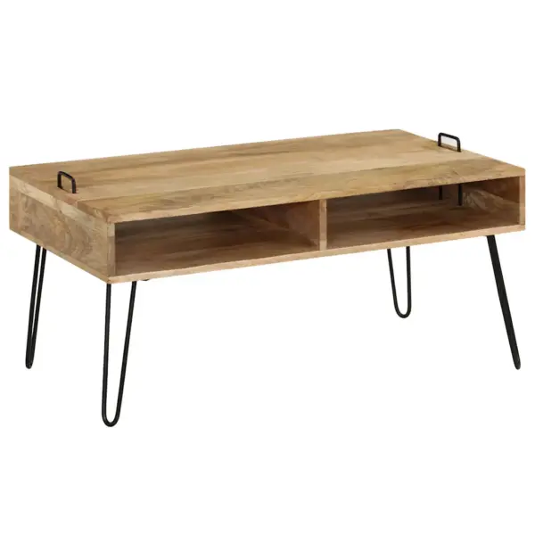 Mangopuidust kohvilaud hoiuriiuliga, terasjalgadel, 100 x 60 x 45 cm – 13