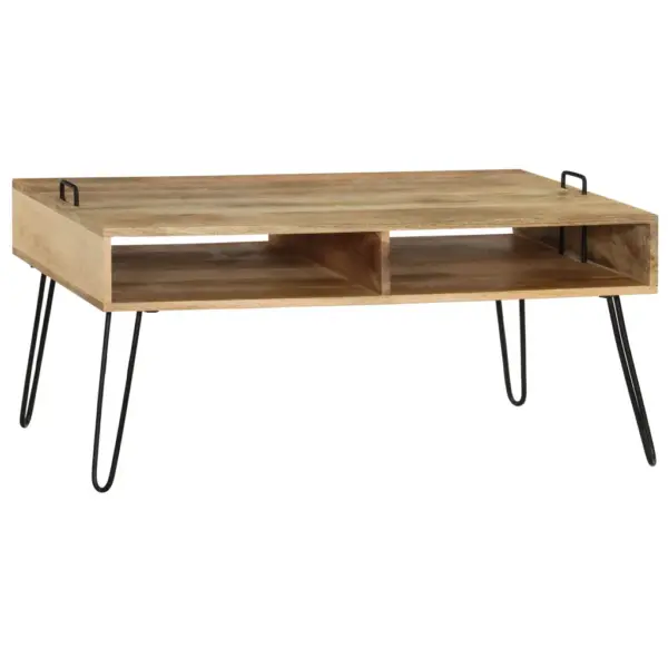 Mangopuidust kohvilaud hoiuriiuliga, terasjalgadel, 100 x 60 x 45 cm – 3