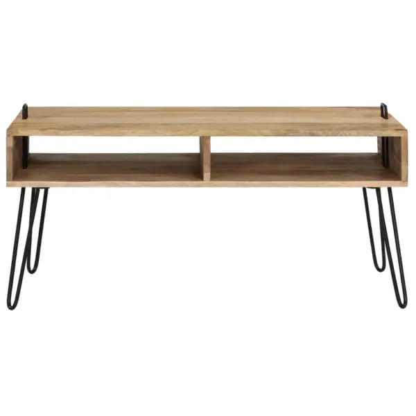 Mangopuidust kohvilaud hoiuriiuliga, terasjalgadel, 100 x 60 x 45 cm – 4