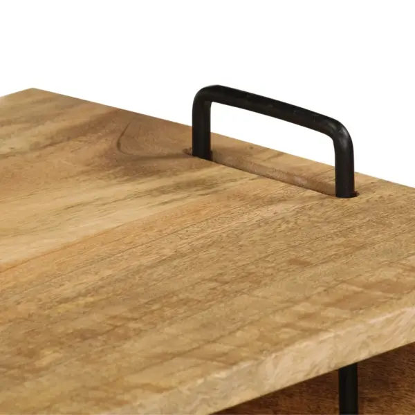 Mangopuidust kohvilaud hoiuriiuliga, terasjalgadel, 100 x 60 x 45 cm – 5