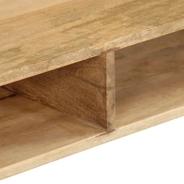 Mangopuidust kohvilaud hoiuriiuliga, terasjalgadel, 100 x 60 x 45 cm – 6