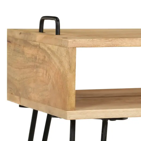 Mangopuidust kohvilaud hoiuriiuliga, terasjalgadel, 100 x 60 x 45 cm – 7