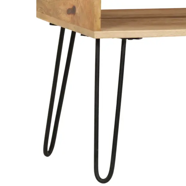 Mangopuidust kohvilaud hoiuriiuliga, terasjalgadel, 100 x 60 x 45 cm – 8