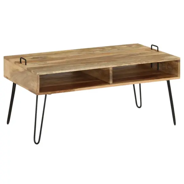 Mangopuidust kohvilaud hoiuriiuliga, terasjalgadel, 100 x 60 x 45 cm – 10