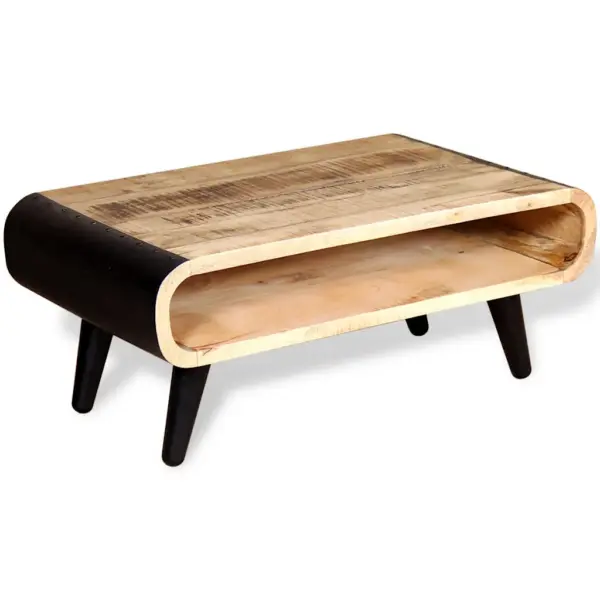 Tööstuslikus stiilis mangopuidust kohvilaud avatud riiuliga, pruun ja must, 90 x 55 x 39 cm – 4
