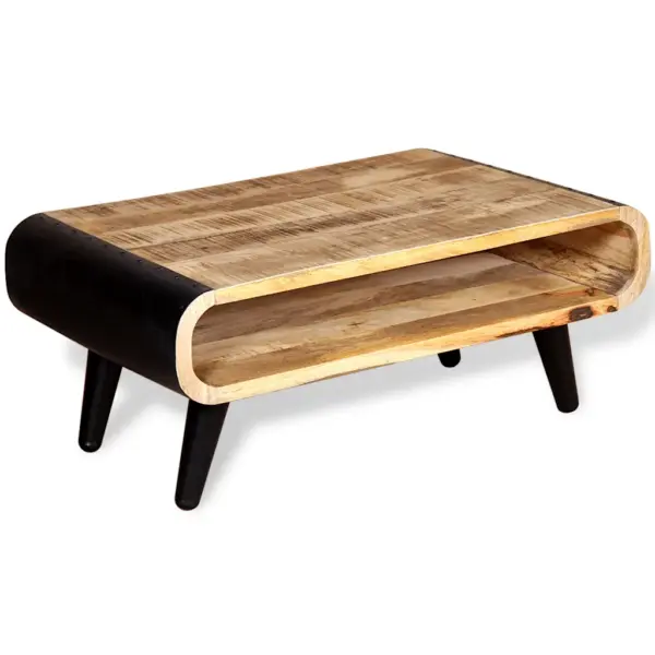 Tööstuslikus stiilis mangopuidust kohvilaud avatud riiuliga, pruun ja must, 90 x 55 x 39 cm – 5