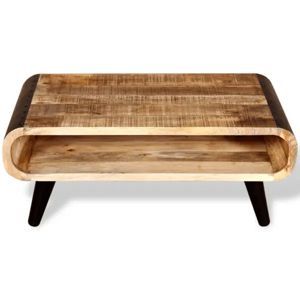 Tööstuslikus stiilis mangopuidust kohvilaud avatud riiuliga, pruun ja must, 90 x 55 x 39 cm – 6