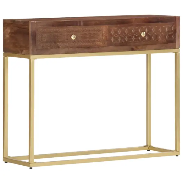Mangopuidust konsoollaud kuldse terasraamiga, 2 sahtliga, 90 x 30 x 75 cm – 12