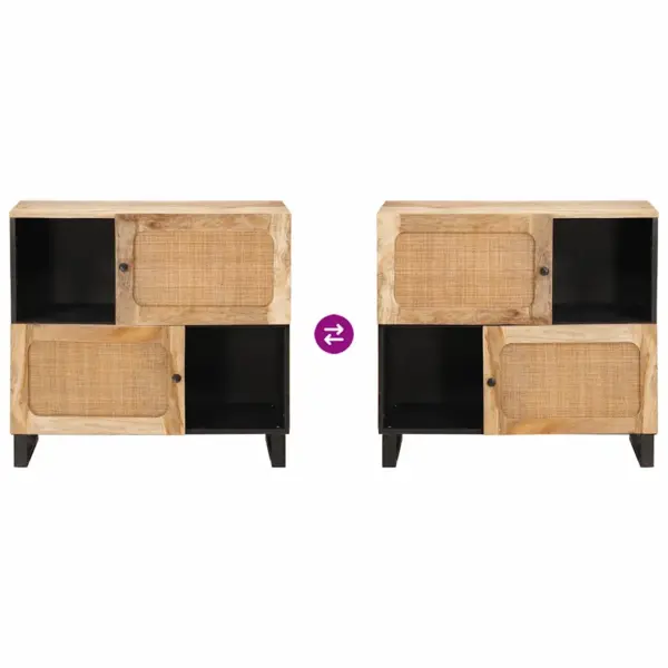 Kummut 2 uksega hoiuruumiga, pruun mangopuit, 80 x 33 x 75 cm – 10