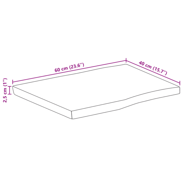 Mangopuidust lauaplaat naturaalsete servadega, 60 x 40 x 2,5 cm, pruun - 9
