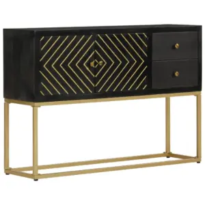 Must-kuldne mangopuidust puhvetkapp metallraamil, 110 x 30 x 75 cm