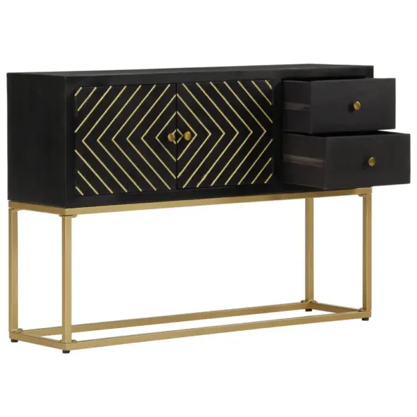 Must-kuldne mangopuidust puhvetkapp metallraamil, 110 x 30 x 75 cm - 2