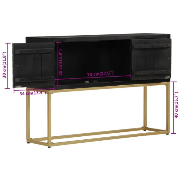 Must-kuldne mangopuidust puhvetkapp metallraamil, 110 x 30 x 75 cm - 11