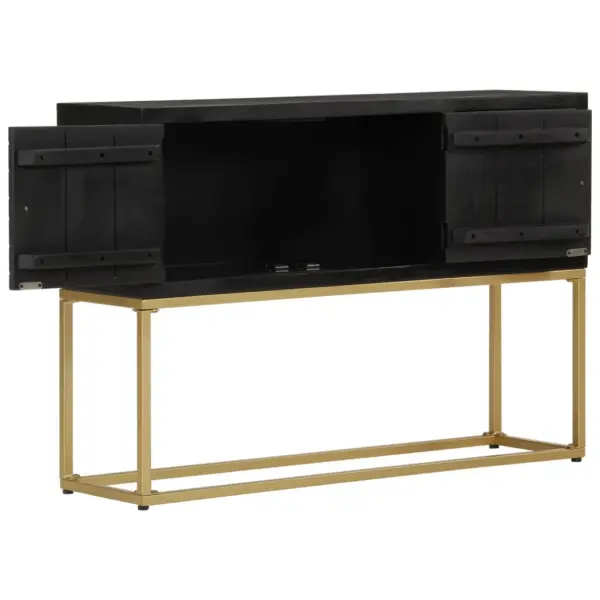 Must-kuldne mangopuidust puhvetkapp metallraamil, 110 x 30 x 75 cm - 3