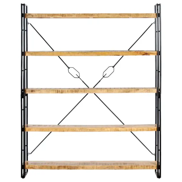 Industriaalne 5-riiuliline raamaturiiul mangopuidust ja terasest, 140 x 30 x 180 cm – 2