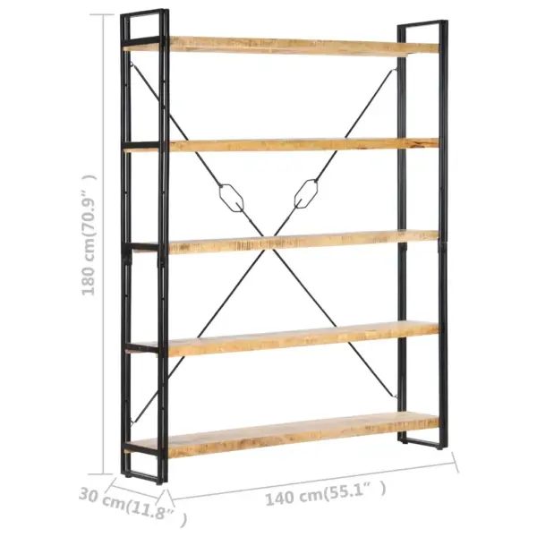 Industriaalne 5-riiuliline raamaturiiul mangopuidust ja terasest, 140 x 30 x 180 cm – 6