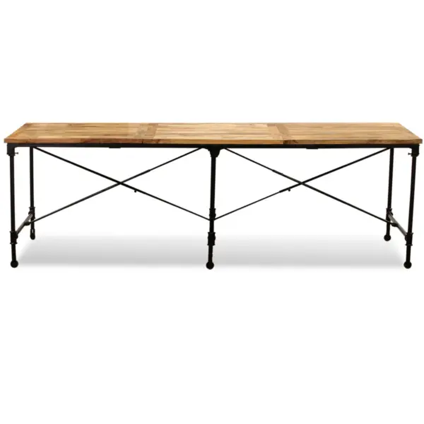 Industriaalstiilis söögilaud töötlemata mangopuidust ratastega, pruun ja must, 240 x 90 cm – 8