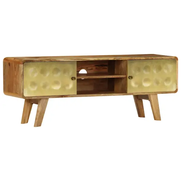 Retrostiilis mangopuidust telerikapp kuldse mustriga ustega, 120 x 30 x 45 cm – 13