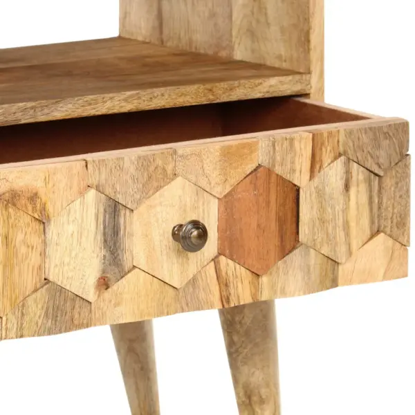 Telerikapp kahe avatud riiuli ja kahe sahtliga, mangopuit, 90 x 30 x 50 cm – 7