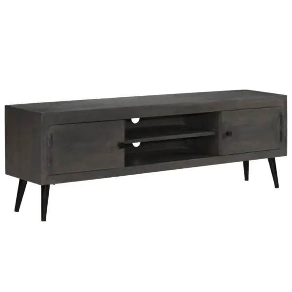 Industriaalstiilis TV-alus mangopuidust ja metalljalgadel, hall, 140 x 30 x 45 cm - 2