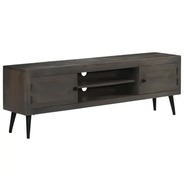 Industriaalstiilis TV-alus mangopuidust ja metalljalgadel, hall, 140 x 30 x 45 cm - 12