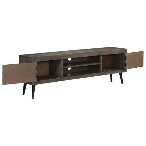 Industriaalstiilis TV-alus mangopuidust ja metalljalgadel, hall, 140 x 30 x 45 cm - 5