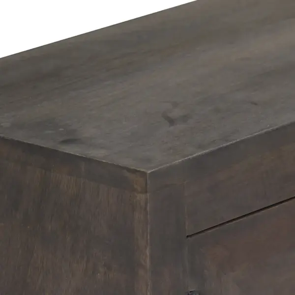 Industriaalstiilis TV-alus mangopuidust ja metalljalgadel, hall, 140 x 30 x 45 cm - 6