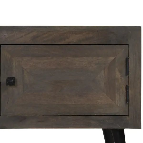 Industriaalstiilis TV-alus mangopuidust ja metalljalgadel, hall, 140 x 30 x 45 cm - 7