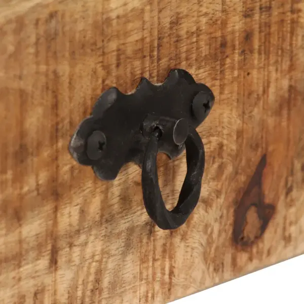 Mangopuidust TV-kapp terasjalgadel, 2 riiuli ja 2 sahtliga, 120 x 30 x 40 cm – 5