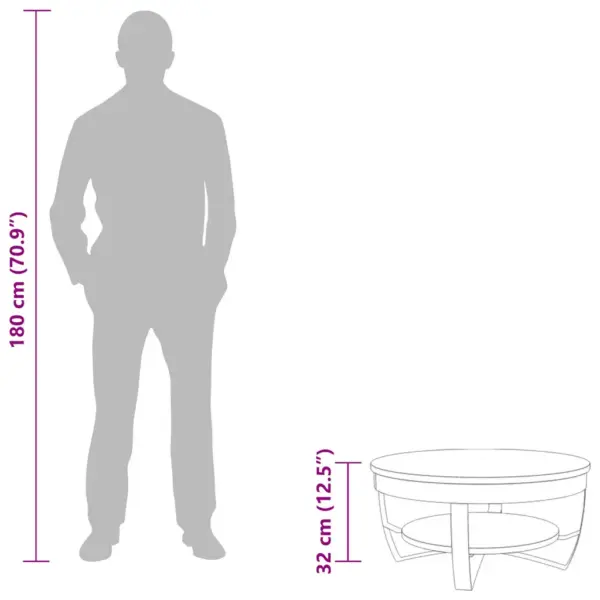 Ümar mangopuidust kohvilaud riiuliga, pulbervärvitud terasraamiga, 65 x 32 cm – 12