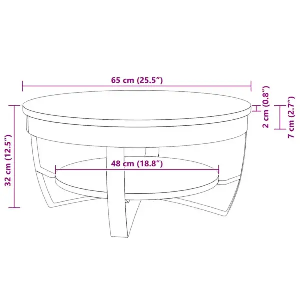 Ümar mangopuidust kohvilaud riiuliga, pulbervärvitud terasraamiga, 65 x 32 cm – 13