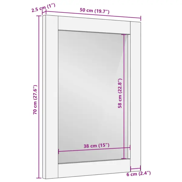 Mangopuidust raamiga vannitoa seinapeegel, valge pesuviimistlus, 50 x 70 cm – 9