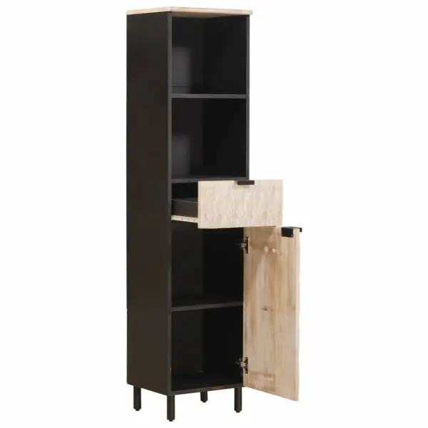 Kõrge vannitoakapp mangopuust riiulitega, must/valge, 38 x 33 x 160 cm – 2