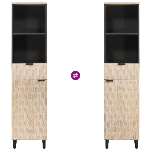 Kõrge vannitoakapp mangopuust riiulitega, must/valge, 38 x 33 x 160 cm – 9