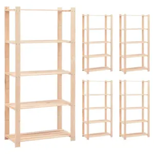 5-korruselised männipuidust hoiuriiulid, 5 tk, 80 x 38 x 170 cm, 250 kg