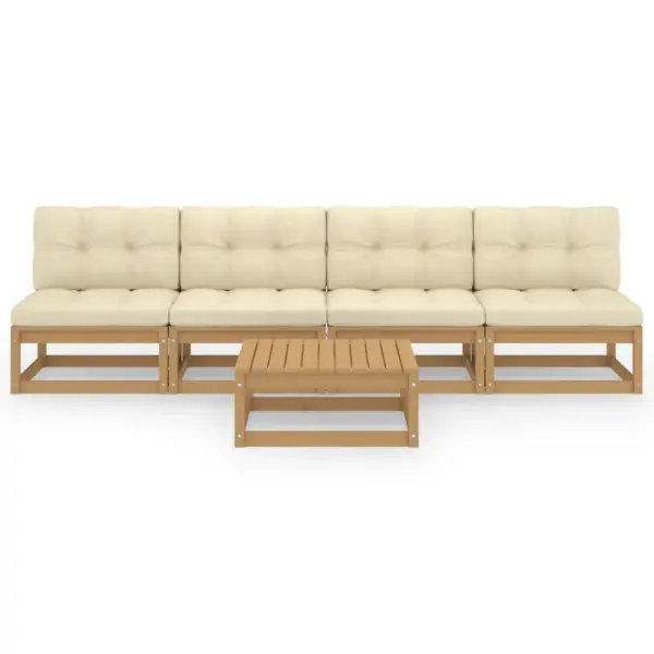 5-osaline männipuidust aiamööbli komplekt istmepatjadega, meekarva, kreemjad padjad – 3